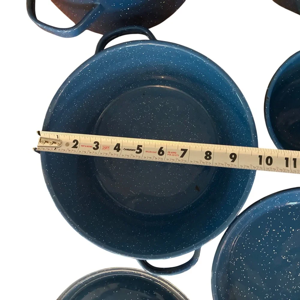 Vintage Blue Speckled Enamelware Cookware Set 10 Piece Graniteware Camping Pots